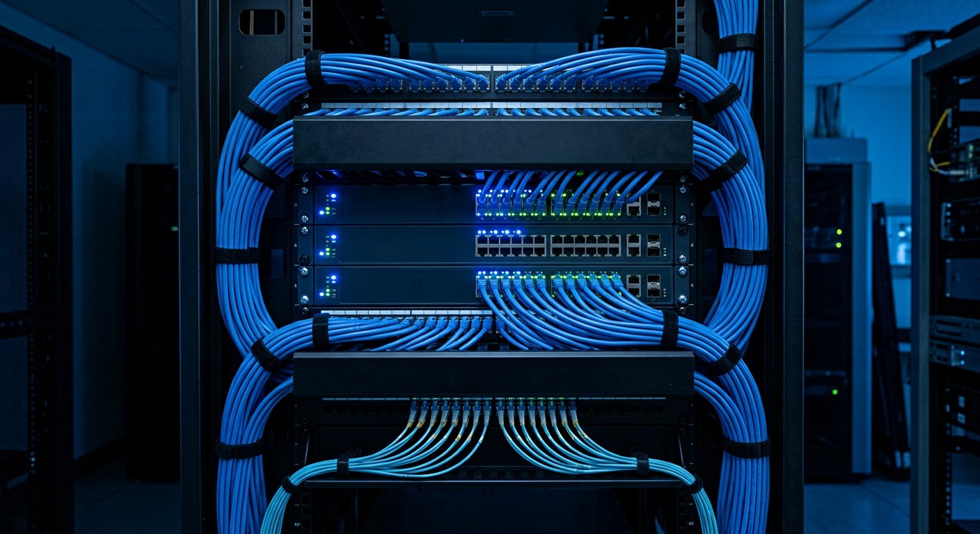 Baie réseau et câblage informatique d'une infrastructure IT d'entreprise au Maroc