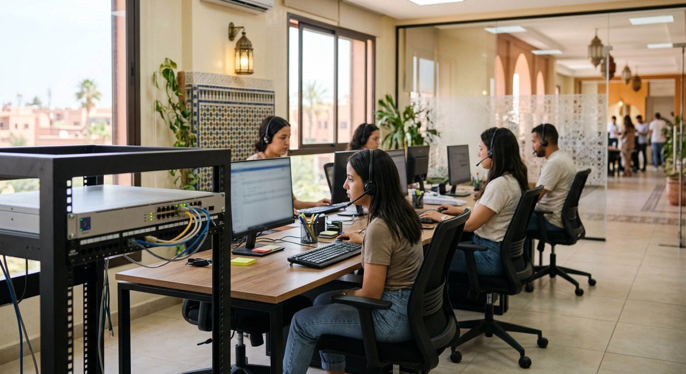 Centre d'appels équipé d'un IPBX Zycoo avec agents au casque à Casablanca